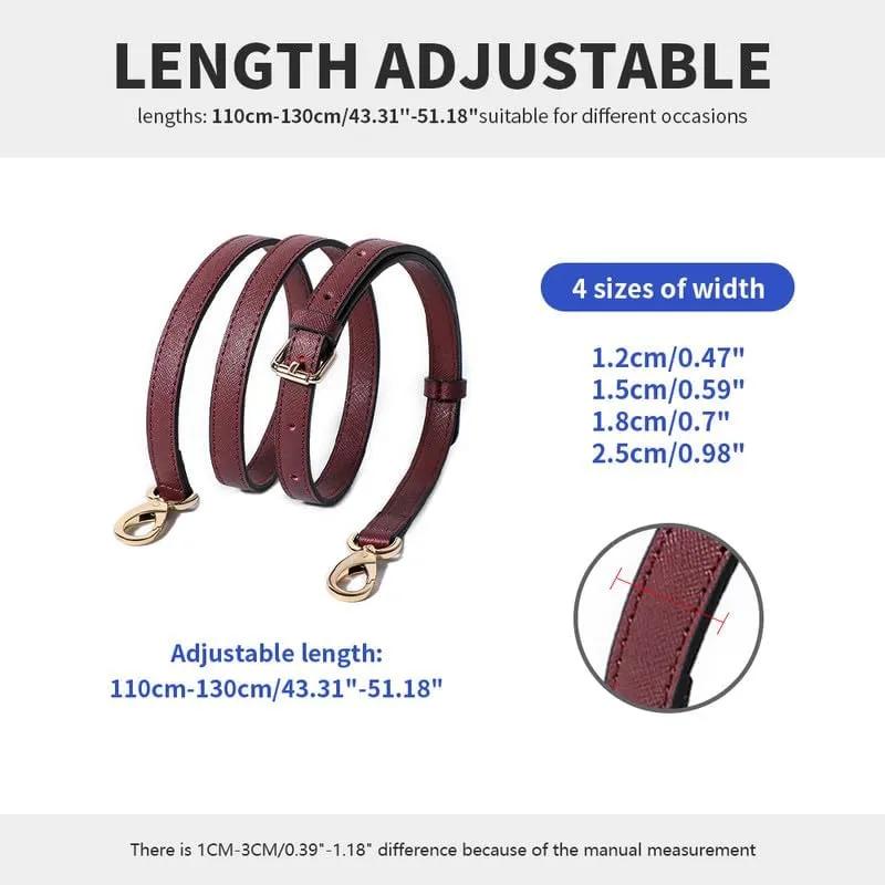 0.98" Width Leather Bag Strap Purse Straps Replacement Crossbody Shoulder Purse Straps for Handbags Black Clasp Burgundy