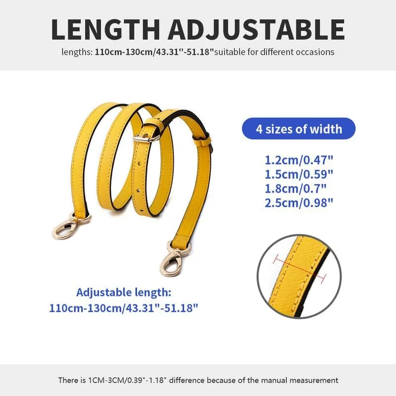 0.98" Width Leather Bag Strap Purse Straps Replacement Crossbody Shoulder Purse Straps for Handbags Silver Clasp Yellow