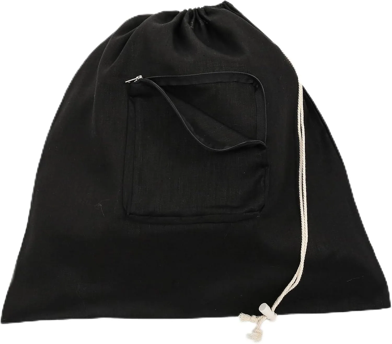 100% Linen 21 * 23inches Travel Laundry Bag for Dirty Clothes with Front Pocket Wet Wash Bag for Baby Kids Underwear Suitcase Luggage Baby Strap to Stroller Compression Necessities, Black