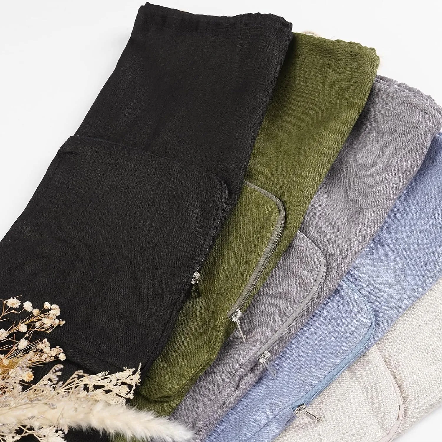 100% Linen 21 * 23inches Travel Laundry Bag for Dirty Clothes with Front Pocket Wet Wash Bag for Baby Kids Underwear Suitcase Luggage Baby Strap to Stroller Compression Necessities, Black