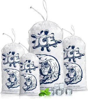 100 Pack 8lb Plastic Ice Bags with Drawstring,19 x 11 inch with Heavy-Duty and Portable Storage Ice Bags (2 Mils Thickness)