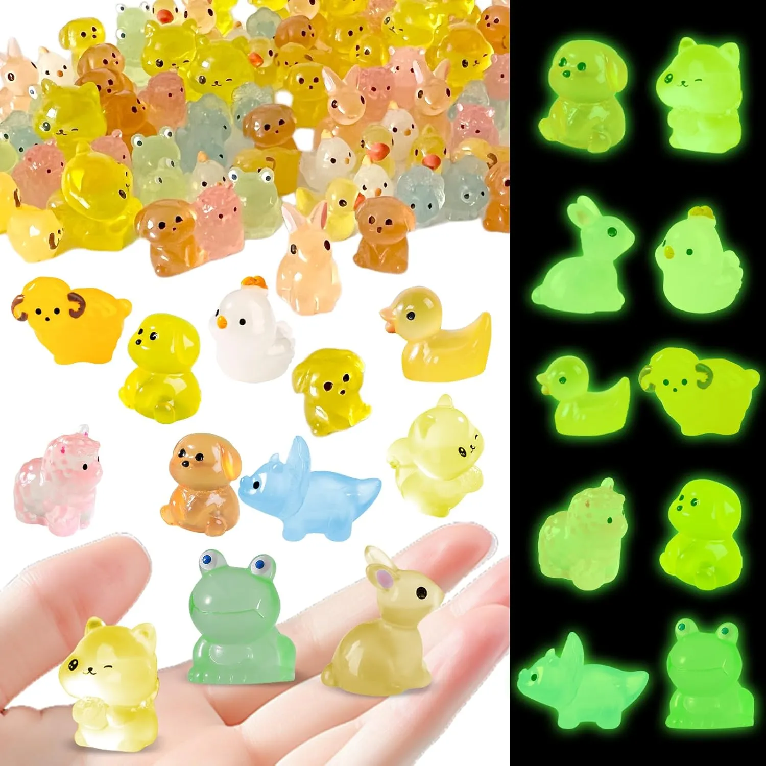 100 Pcs Tiny Resin Animals 10 Styles Mini Resin Animals Figurines Glow in The Dark for DIY Miniature Fairy Garden Accessories Micro Landscape Aquarium Dollhouse Decorations