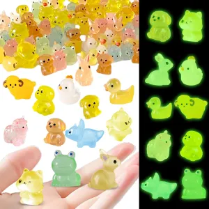 100 Pcs Tiny Resin Animals 10 Styles Mini Resin Animals Figurines Glow in The Dark for DIY Miniature Fairy Garden Accessories Micro Landscape Aquarium Dollhouse Decorations