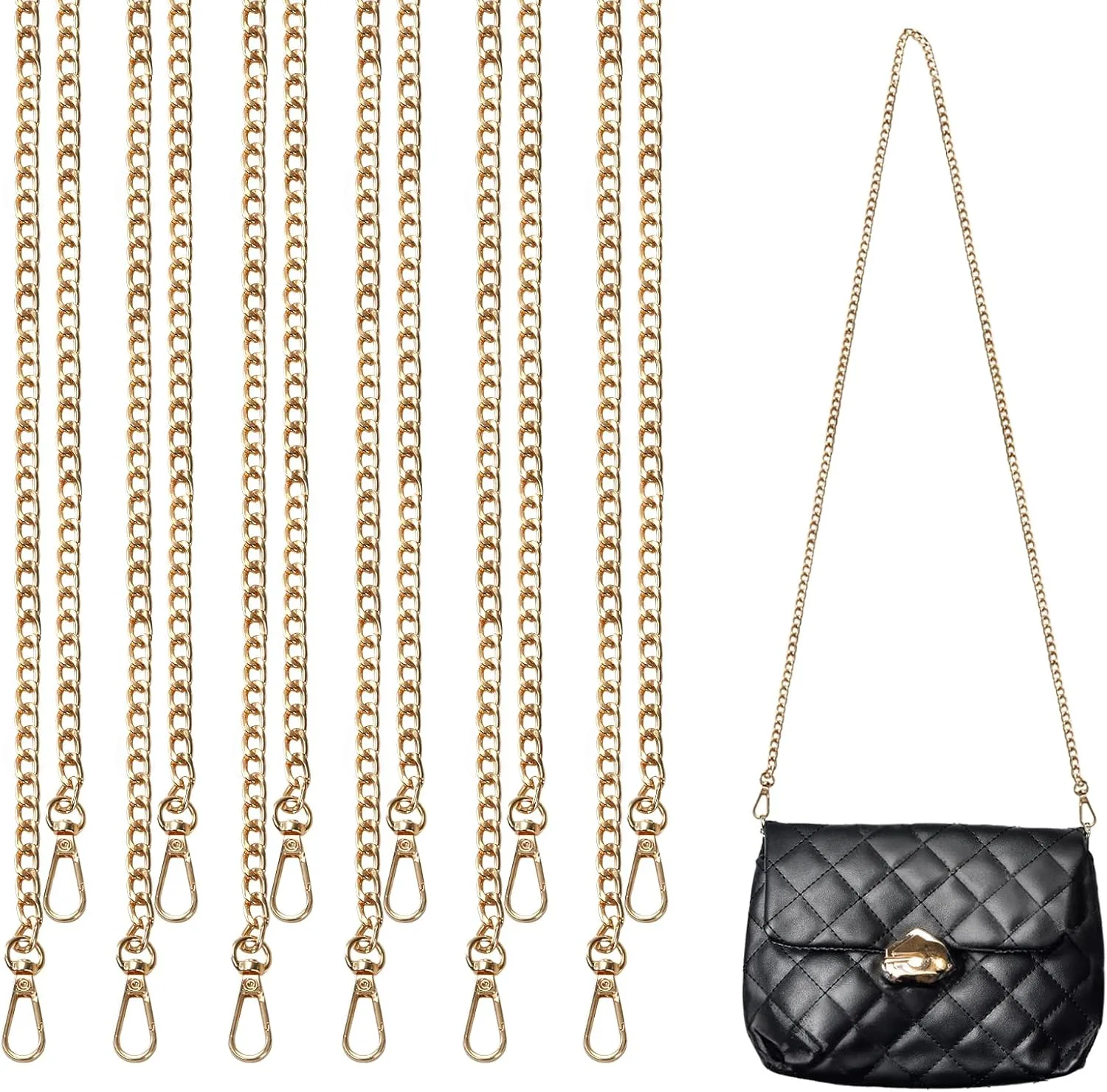 12 Pack Gold Purse Chains, 47" Crossbody Chain Strap, Purse Chain Strap Replacement, Metal Buckle, Bag Chains for DIY Handbags Crossbody Bags Wallet Clutch, Metal Bag Strap