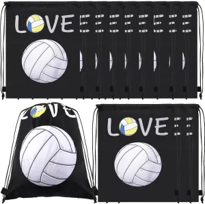 12Pack Drawstring Backpack Volleyball Drawstring Bag Gift Bags,Drawstring Backpacks Bulk,Volleyball Party Favors Cinch Bags String Bags Goodie Sack Bag(Volleyball)