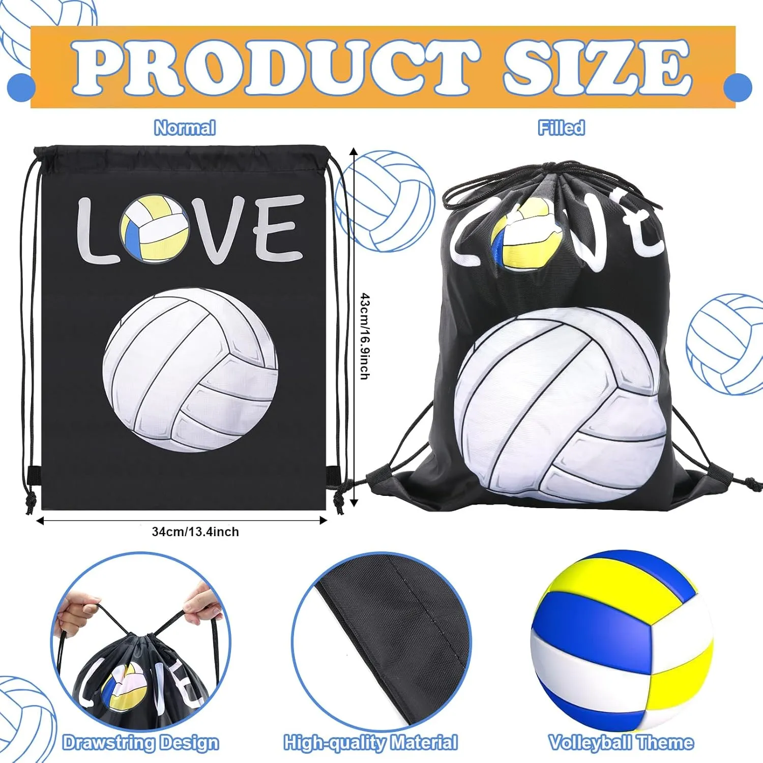 12Pack Drawstring Backpack Volleyball Drawstring Bag Gift Bags,Drawstring Backpacks Bulk,Volleyball Party Favors Cinch Bags String Bags Goodie Sack Bag(Volleyball)