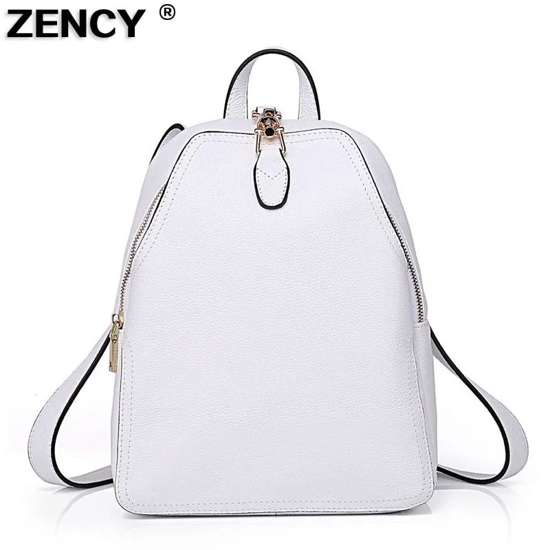 2018 Fast Shipping 100% Genuine Leather Women Backpack Fashion Female Designer Cowhide Navy Red Backpacks Snow White Gray Bag