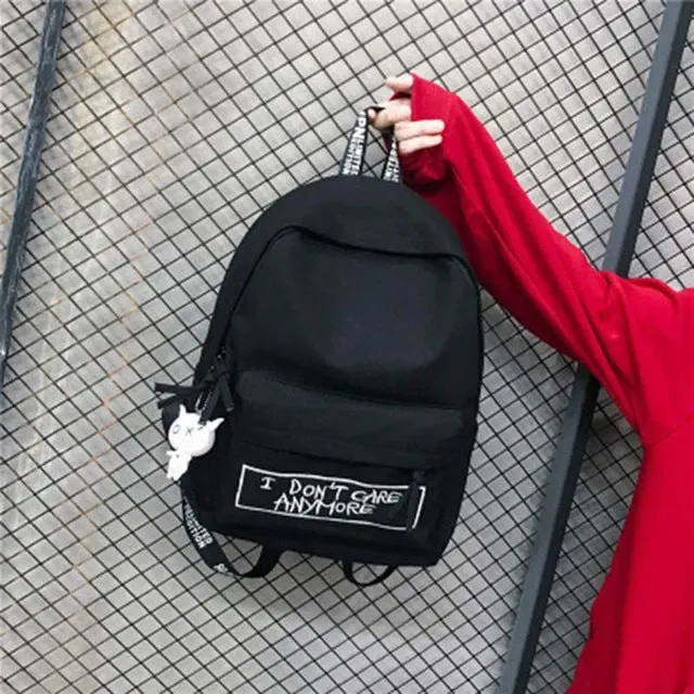 2019 Women Backapck Japanese Canvas Outdoor Alphabetical Embroidery Backpack Female Bag High-capacity Student Soft Schoolbag