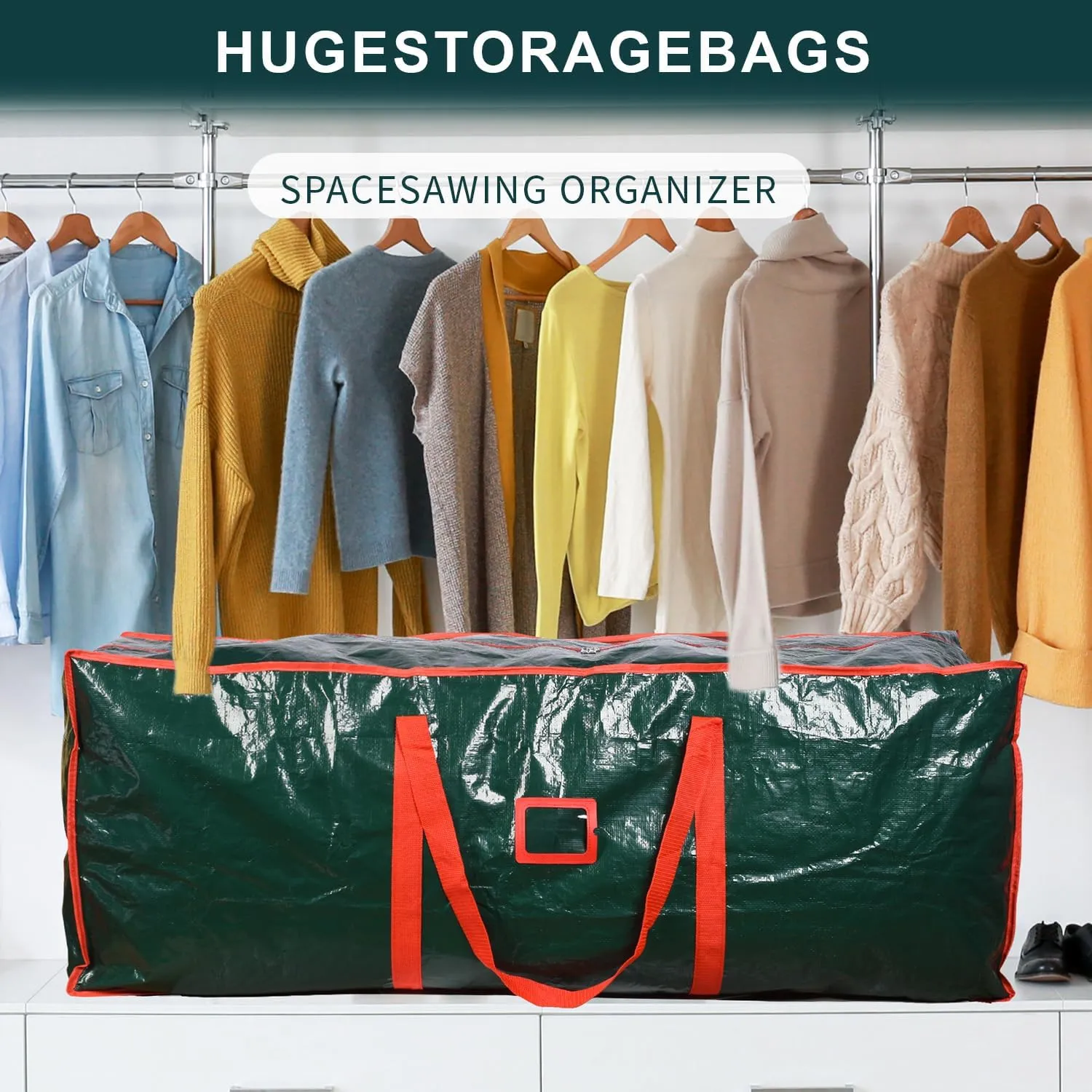 264L (7.5FT) Extra Large Storage Bags, Heavy Duty Large Moving Bags, Storage Totes Moving Boxes Supplies for College, Foldable Duffle Bag for Travel, Christmas Tree Storage Bag- Green