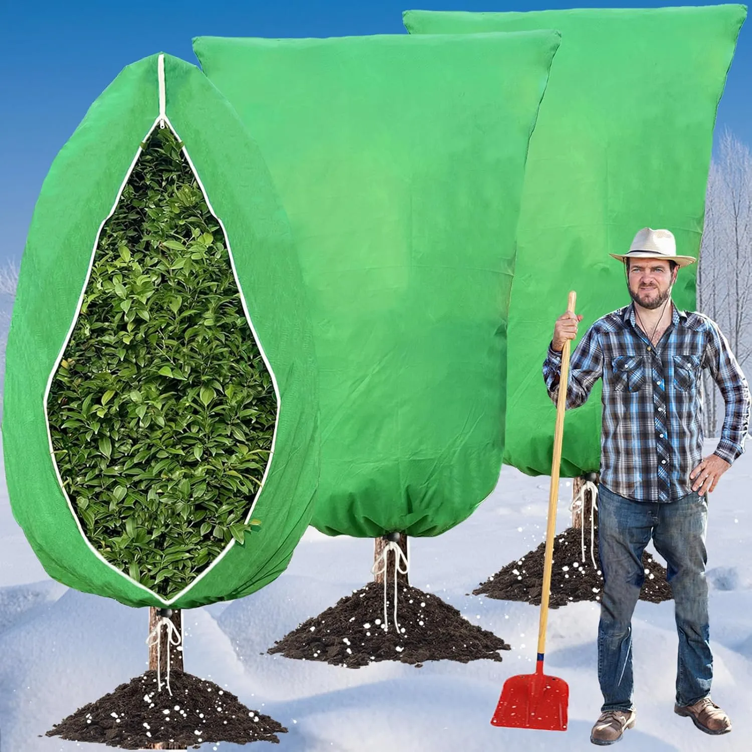 3 Packs Thick Plant Cover Freeze Protection - 47.2"×70.8" 2.8oz With Zip Drawstring, Garden Cloth Blanket Jacket Bag Cover Protect Outdoor Fruit Tree Potted Shrub from Winter Frost Cold Weather
