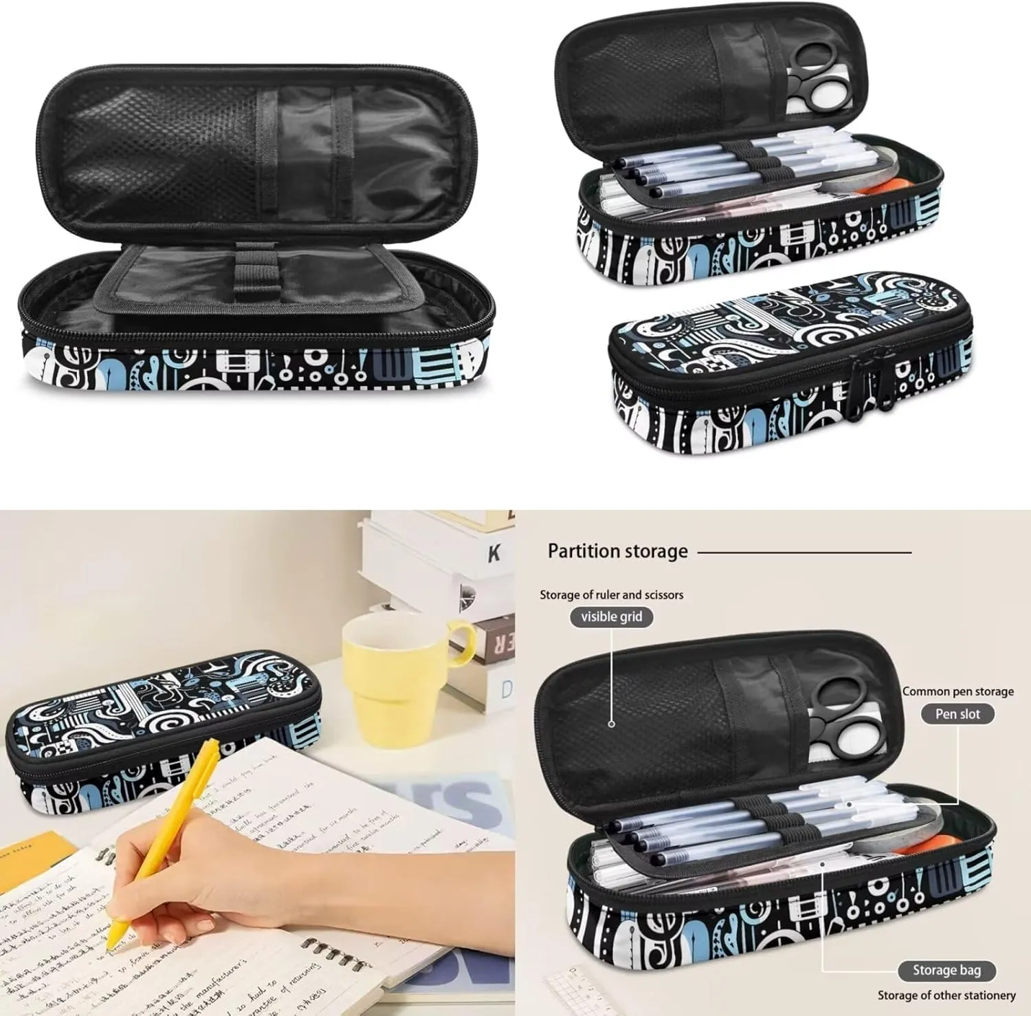 3 Pieces Piano Music Notation 15 inch Sturdy School Bag Kids Backpack Set-with Waterproof Lunch Bag and Portable Pencil Box Supplies for Boys Teens Festival Gift