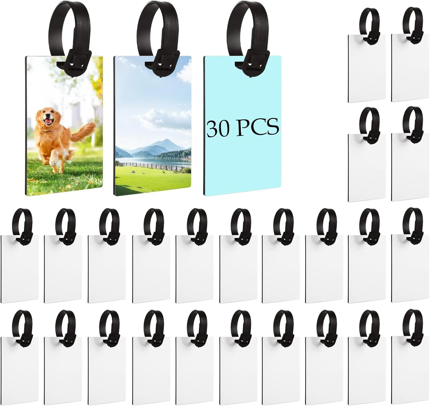 30 PCS Sublimation Luggage Tag Blanks White Blank Travel Bag Tags with Strap Double Sided MDF Luggage Tag Suitcase Tags Sublimation Blanks Bulk Sublimation Bag Tags, 2.4x3.8 inch