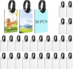 30 PCS Sublimation Luggage Tag Blanks White Blank Travel Bag Tags with Strap Double Sided MDF Luggage Tag Suitcase Tags Sublimation Blanks Bulk Sublimation Bag Tags, 2.4x3.8 inch