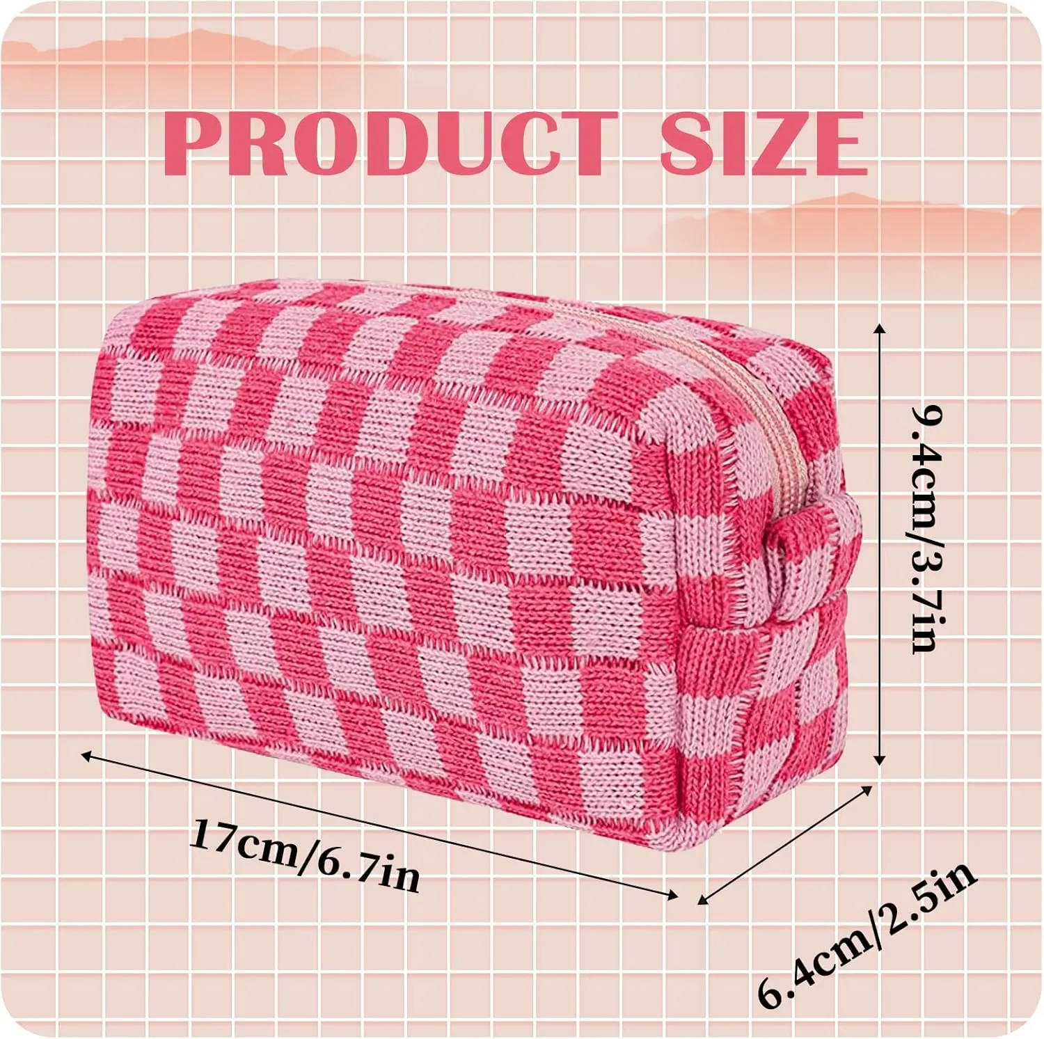 4 PCS Checkered Makeup Bag Cosmetic Bag for Women Checkered Pouch Plaid Makeup Bag for Women Large Capacity Pencil Case Makeup Brushes Storage Bag Travel Toiletry Bag Organizer