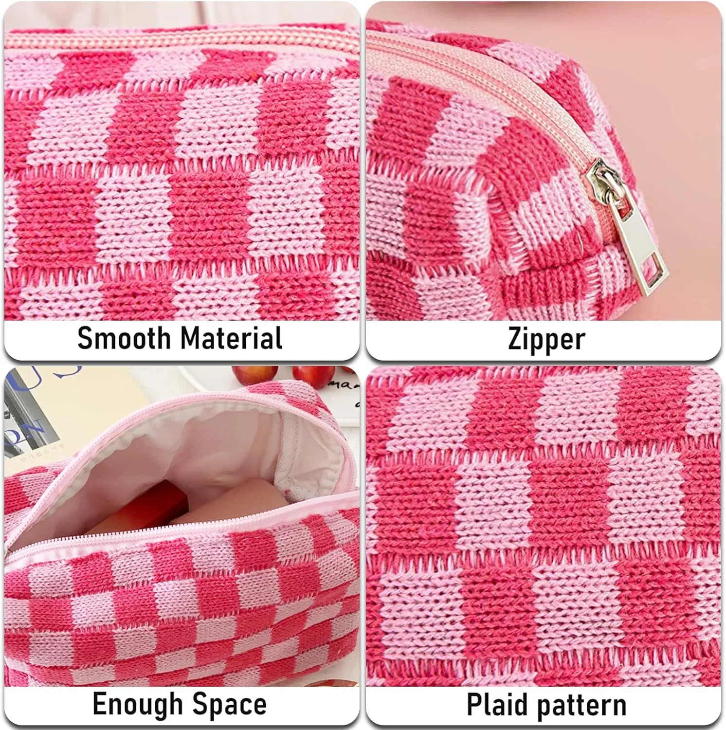 4 PCS Checkered Makeup Bag Cosmetic Bag for Women Checkered Pouch Plaid Makeup Bag for Women Large Capacity Pencil Case Makeup Brushes Storage Bag Travel Toiletry Bag Organizer