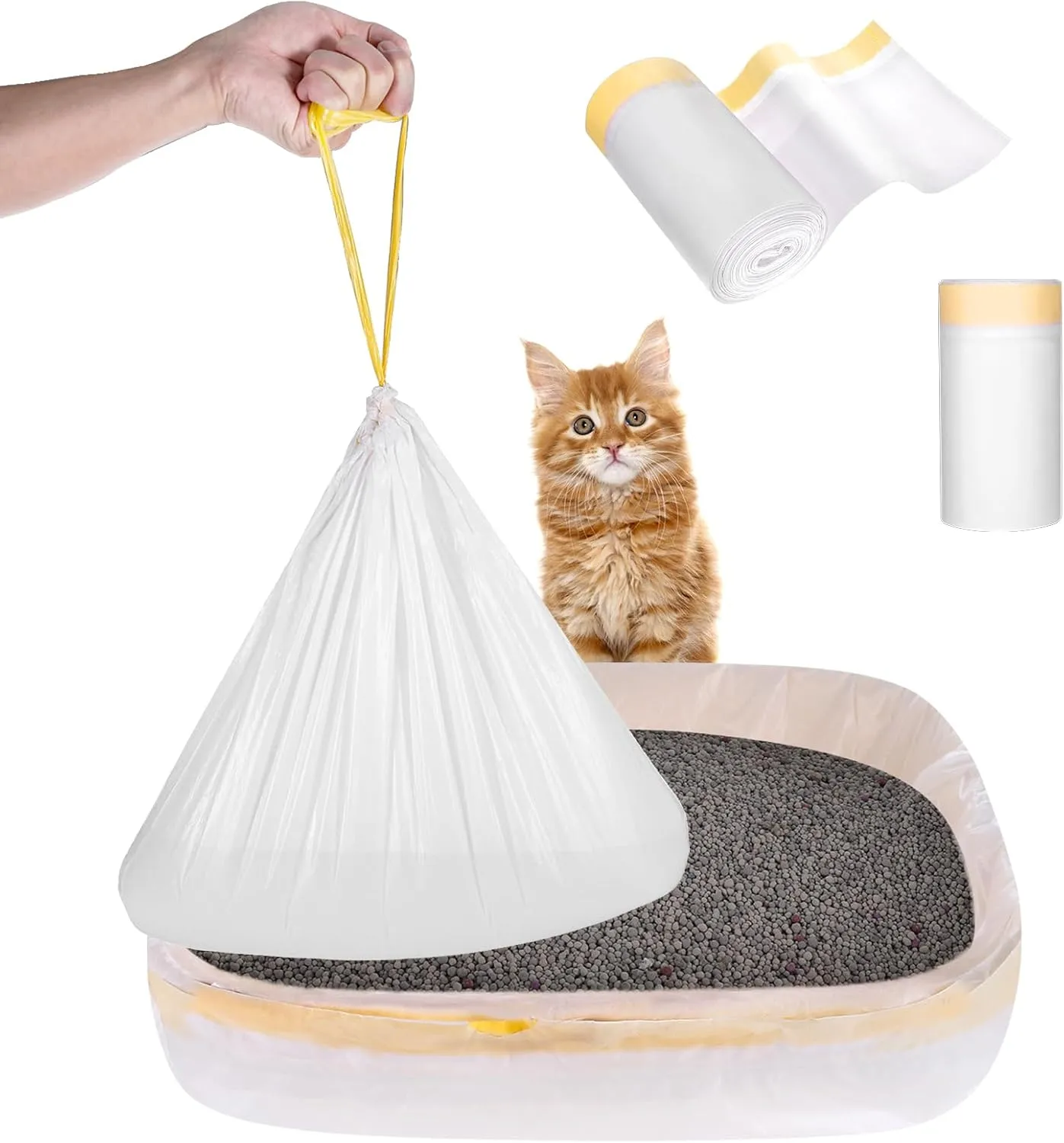 40 Pcs Jumbo Cat Litter Box Liners, 36" x 18" Disposable Heavy Duty Drawstring Close Cat Litter Waste Receptacles Bags for Pet Cats, Extra Thick, Tear & Leak Resistant - Large Size