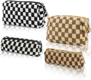 4pcs Checkered Makeup Bag Cosmetic Bag for Women, Y2k Accessories Aesthetic Plaid Makeup Bag for Women, Large Capacity Pencil Case Makeup Brushes Storage Bag Travel Toiletry Bag Organizer