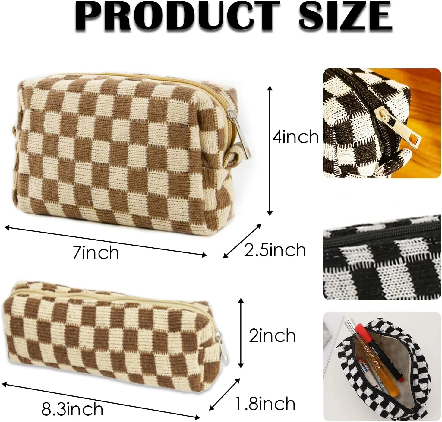 4pcs Checkered Makeup Bag Cosmetic Bag for Women, Y2k Accessories Aesthetic Plaid Makeup Bag for Women, Large Capacity Pencil Case Makeup Brushes Storage Bag Travel Toiletry Bag Organizer
