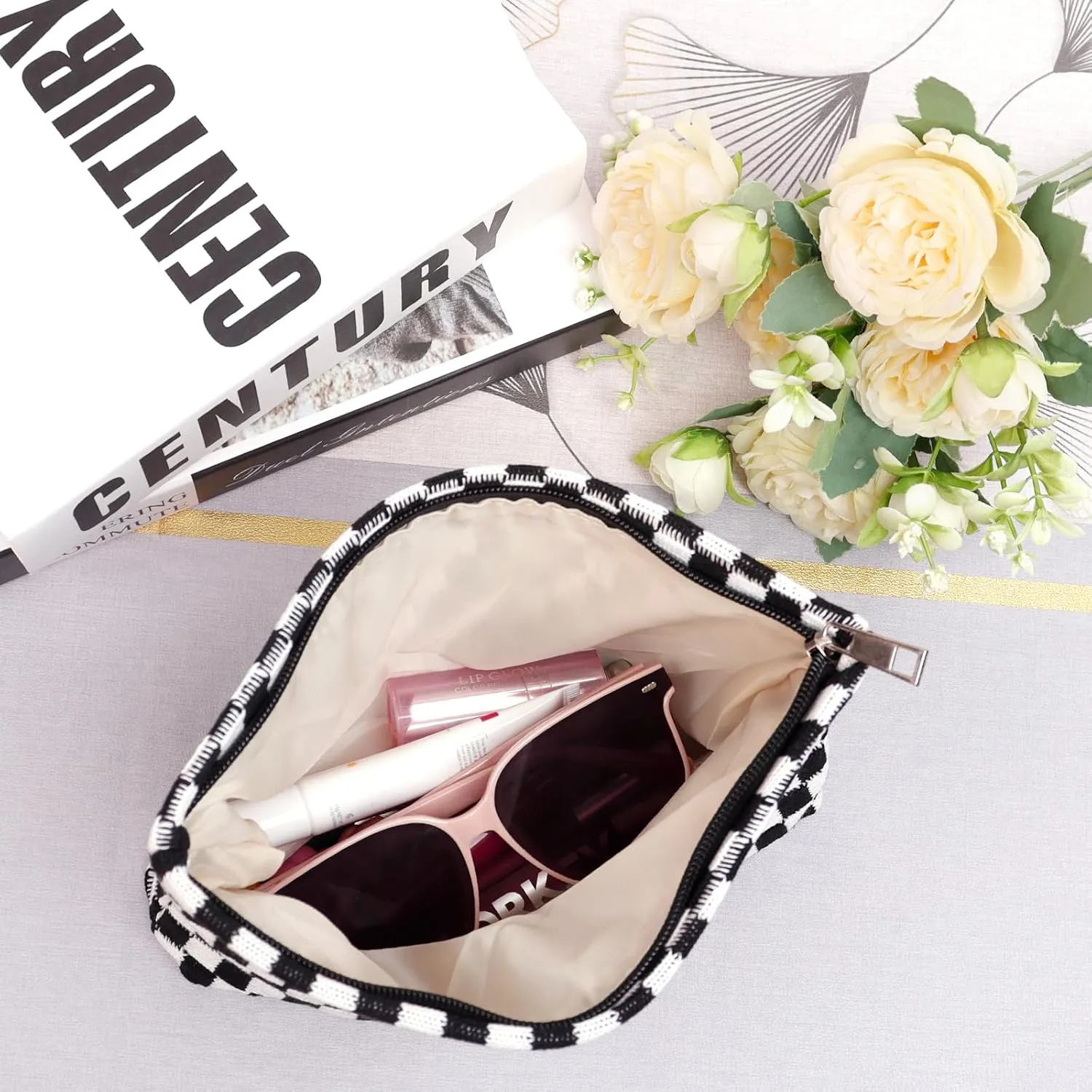 4pcs Lager Checkered Makeup Bag Cosmetic Bag for Women, Y2k Accessories Aesthetic Plaid Makeup Bag for Women, Large Capacity Pencil Case Makeup Brushes Storage Bag Travel Toiletry Bag Organizer