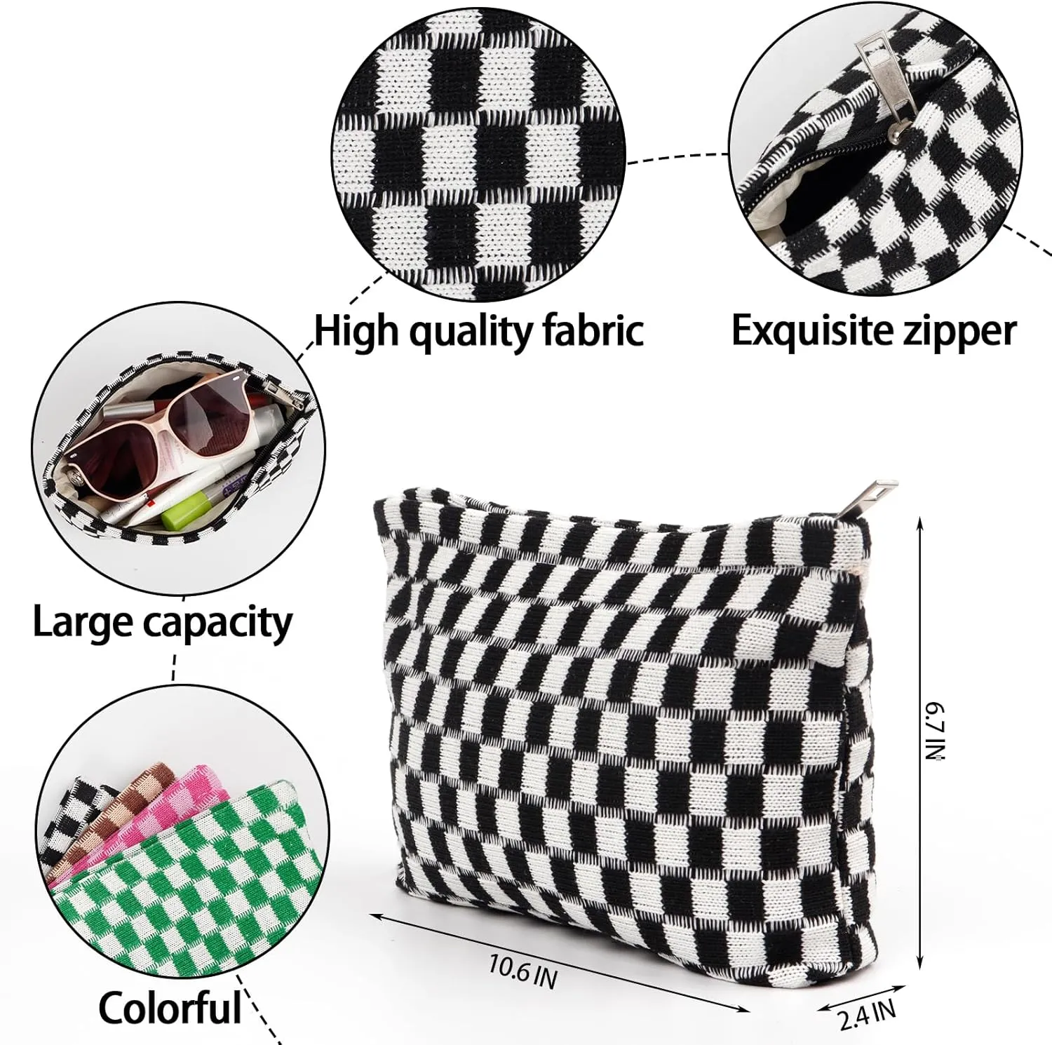 4pcs Lager Checkered Makeup Bag Cosmetic Bag for Women, Y2k Accessories Aesthetic Plaid Makeup Bag for Women, Large Capacity Pencil Case Makeup Brushes Storage Bag Travel Toiletry Bag Organizer