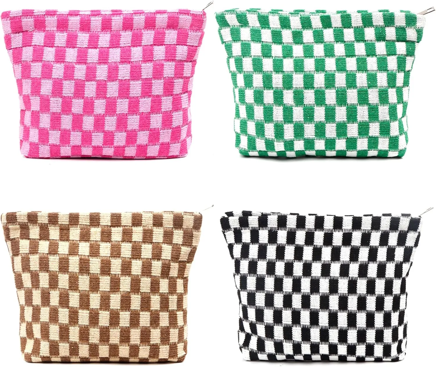 4pcs Lager Checkered Makeup Bag Cosmetic Bag for Women, Y2k Accessories Aesthetic Plaid Makeup Bag for Women, Large Capacity Pencil Case Makeup Brushes Storage Bag Travel Toiletry Bag Organizer
