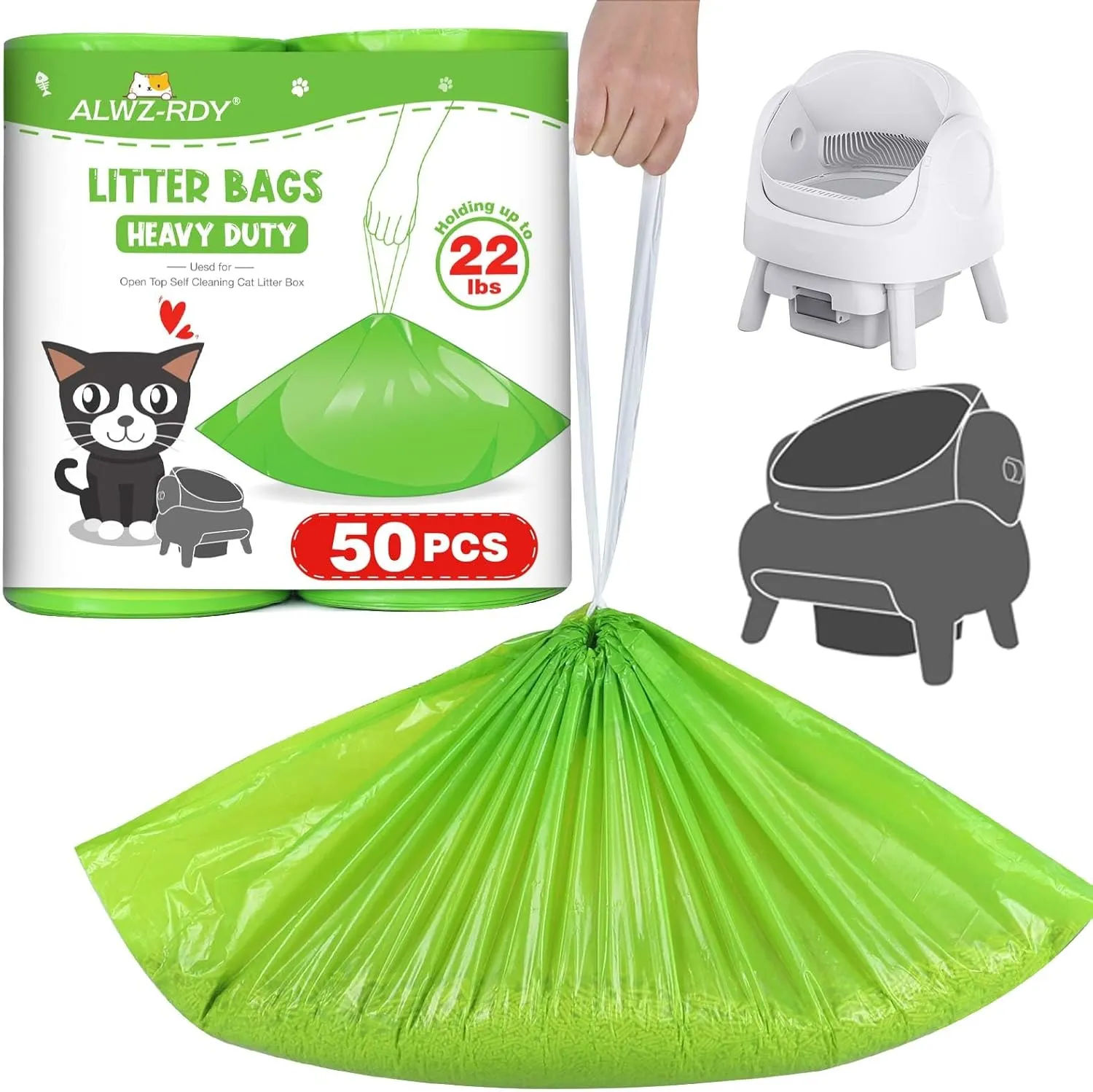 50 Count Cat Litter Bags Liners Compatible with Neakasa M1 and Petpivot Self Cleaning Cat Litter Box Replaced Waste Bags with Drawstring Heavy Duty Leak-proof 27" x 13"