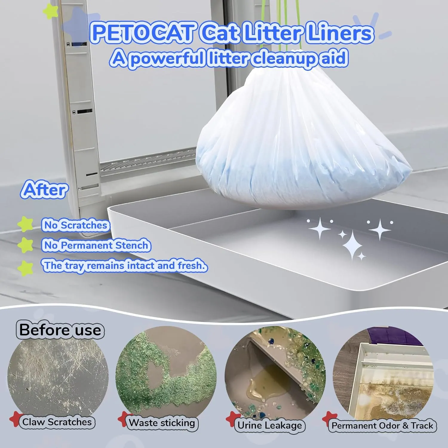 54 Count Cat Litter Liners for Pet Scoop free Litter Tray, Open/Hooded Litter Pan, Pull-out Litter Box Sliding Drawer, Drawstring Pet Waste Bags Heavy Duty - Tear & Leak Resistant, 37x12.5"
