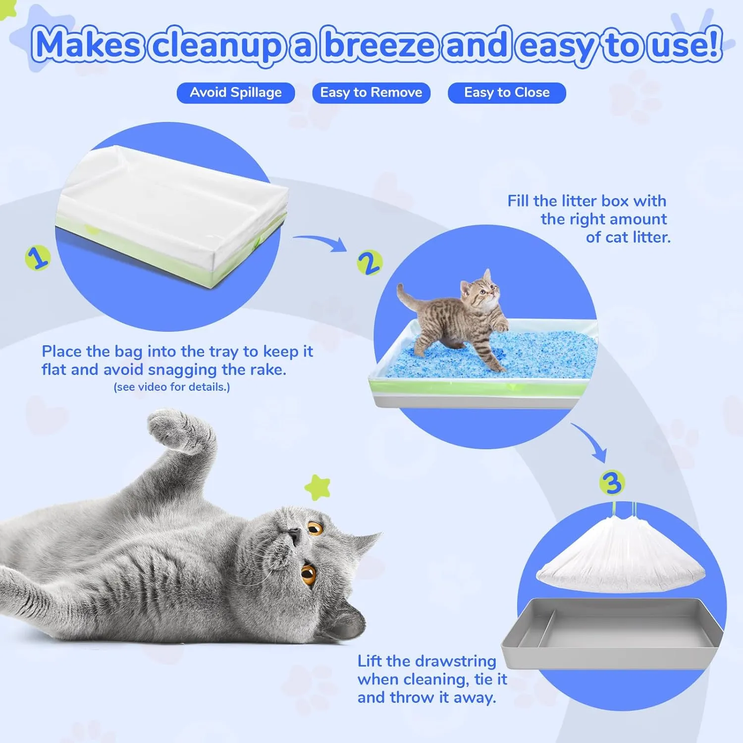 54 Count Cat Litter Liners for Pet Scoop free Litter Tray, Open/Hooded Litter Pan, Pull-out Litter Box Sliding Drawer, Drawstring Pet Waste Bags Heavy Duty - Tear & Leak Resistant, 37x12.5"