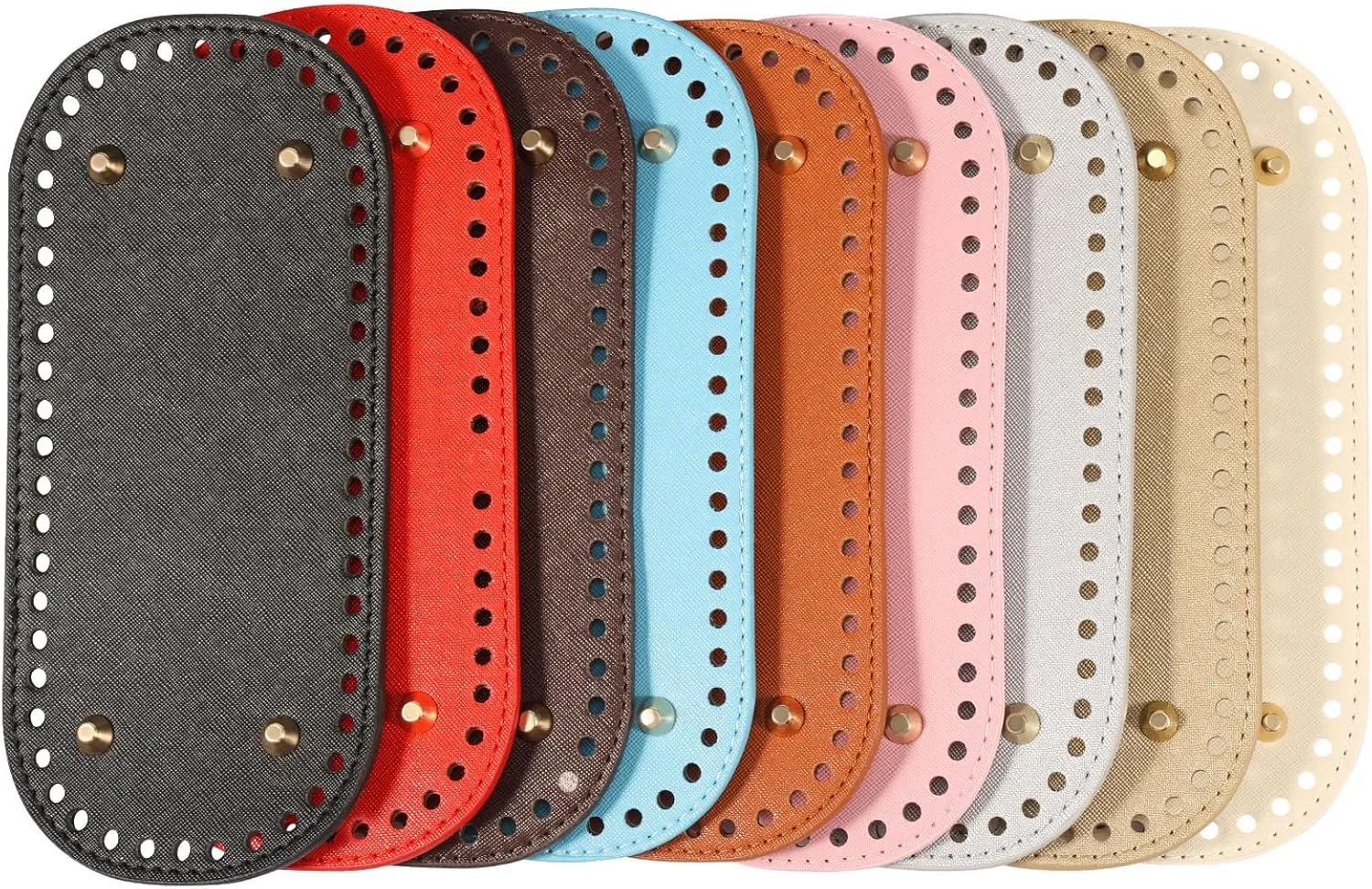 9Pcs Crochet Basket Base, PU Leather Bag Bottom Pad, Multi Color Long Oval Purse Bottom Shaper Pad with Holes, Oval Handbag Bottom Base for DIY Crochet Bag Shoulder Bags Purse Crafts Making