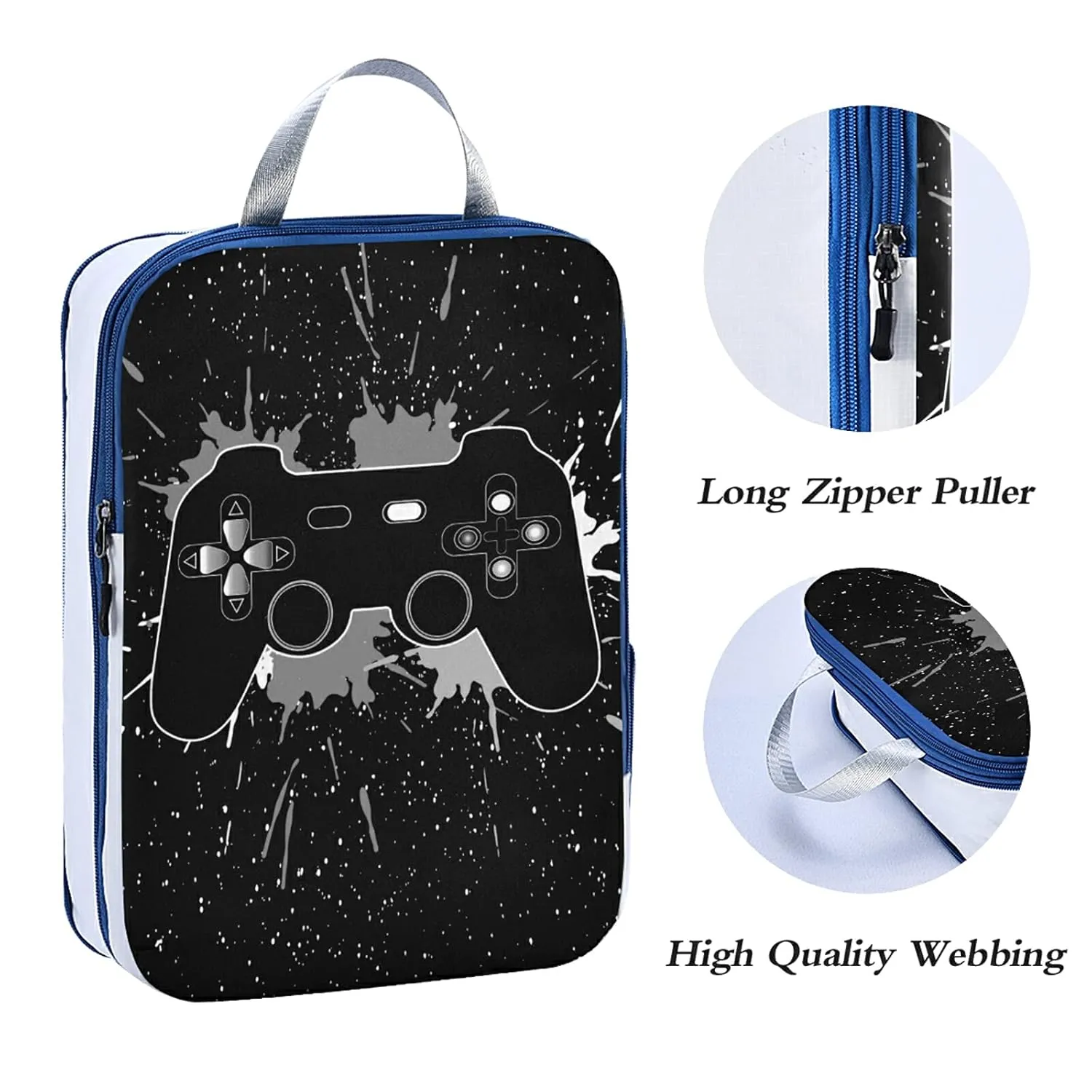 A Game Joystick and Splashes on a Black Galaxy Space on Black 3 Set Packing Cubes, Waterproof Check Oxford cloth Organizers, Travel Packing Toiletry Storage Bag