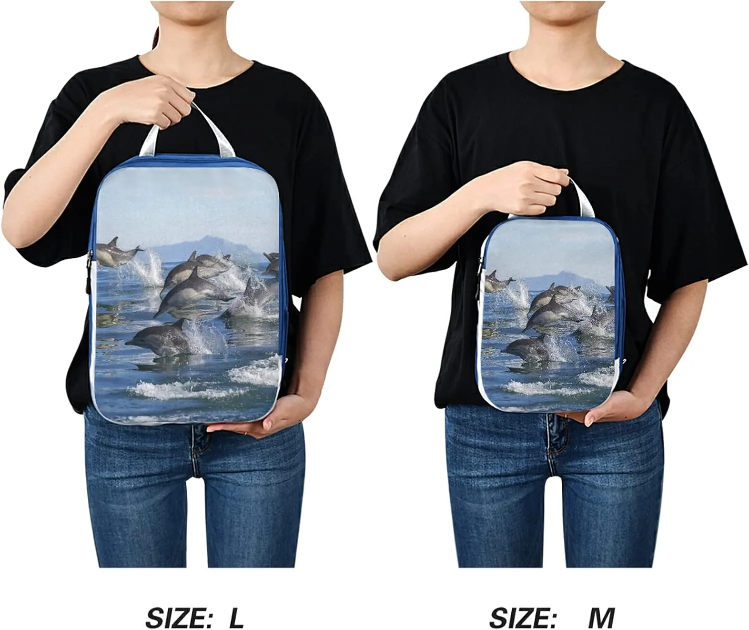 A Group of Dolphins with Long Beaks Jumped out of the Water 3 Set Packing Cubes, Waterproof Check Oxford cloth Organizers, Travel Packing Toiletry Storage Bag