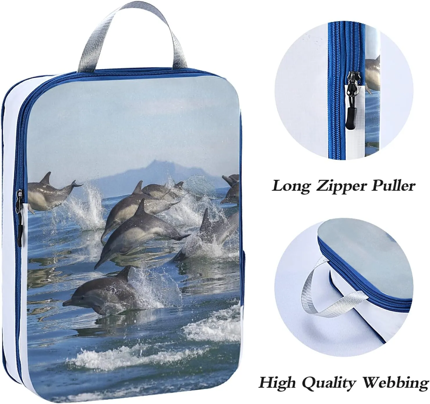 A Group of Dolphins with Long Beaks Jumped out of the Water 3 Set Packing Cubes, Waterproof Check Oxford cloth Organizers, Travel Packing Toiletry Storage Bag