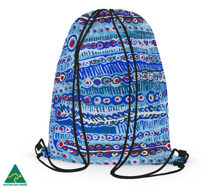 Aboriginal Art Drawstring Bag Murdie Morris Blue