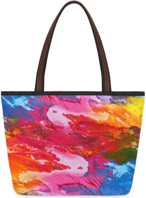 Abstract Colorful Pigment Tote Bag Tote Purse for Women with Zipper Womens Handbags for Work Travel