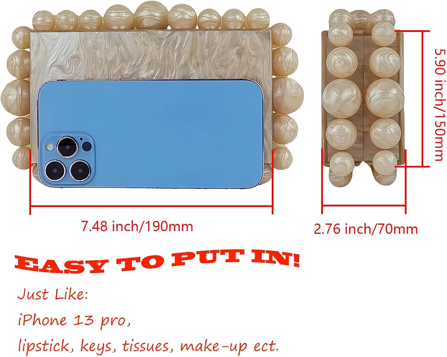 Acrylic Evening Handbag Marble Box Clutch Purse Women Beaded Party Prom Cocktail Bag