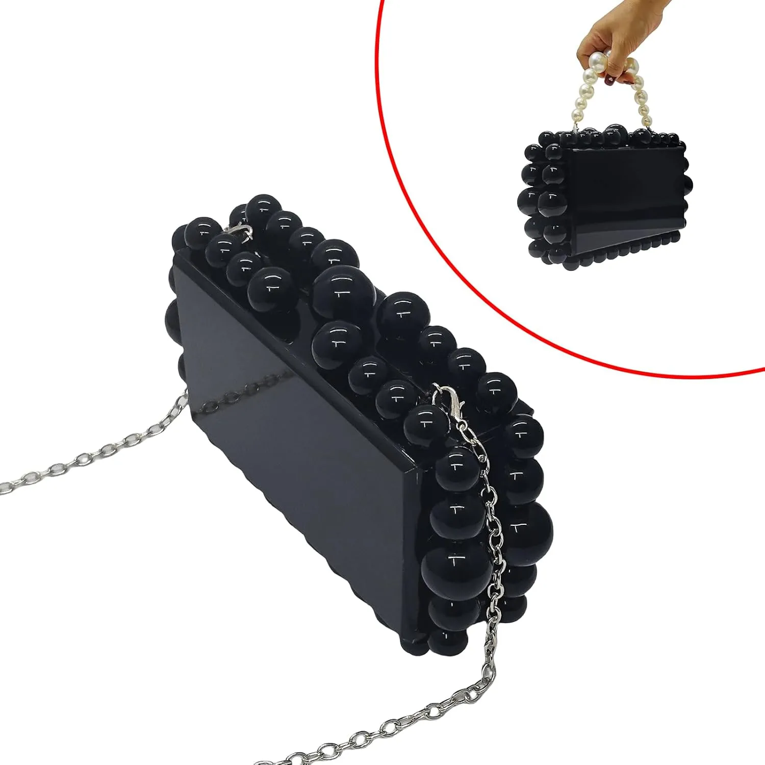 Acrylic Evening Handbag Marble Box Clutch Purse Women Beaded Party Prom Cocktail Bag