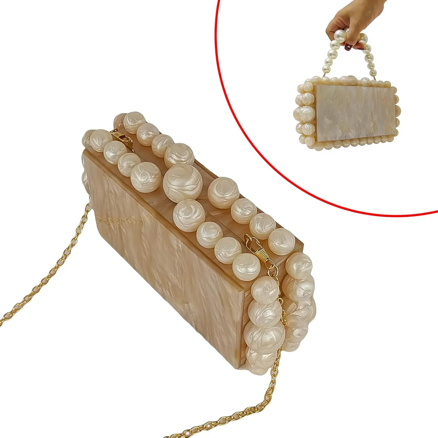 Acrylic Evening Handbag Marble Box Clutch Purse Women Beaded Party Prom Cocktail Bag