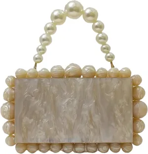 Acrylic Evening Handbag Marble Box Clutch Purse Women Beaded Party Prom Cocktail Bag