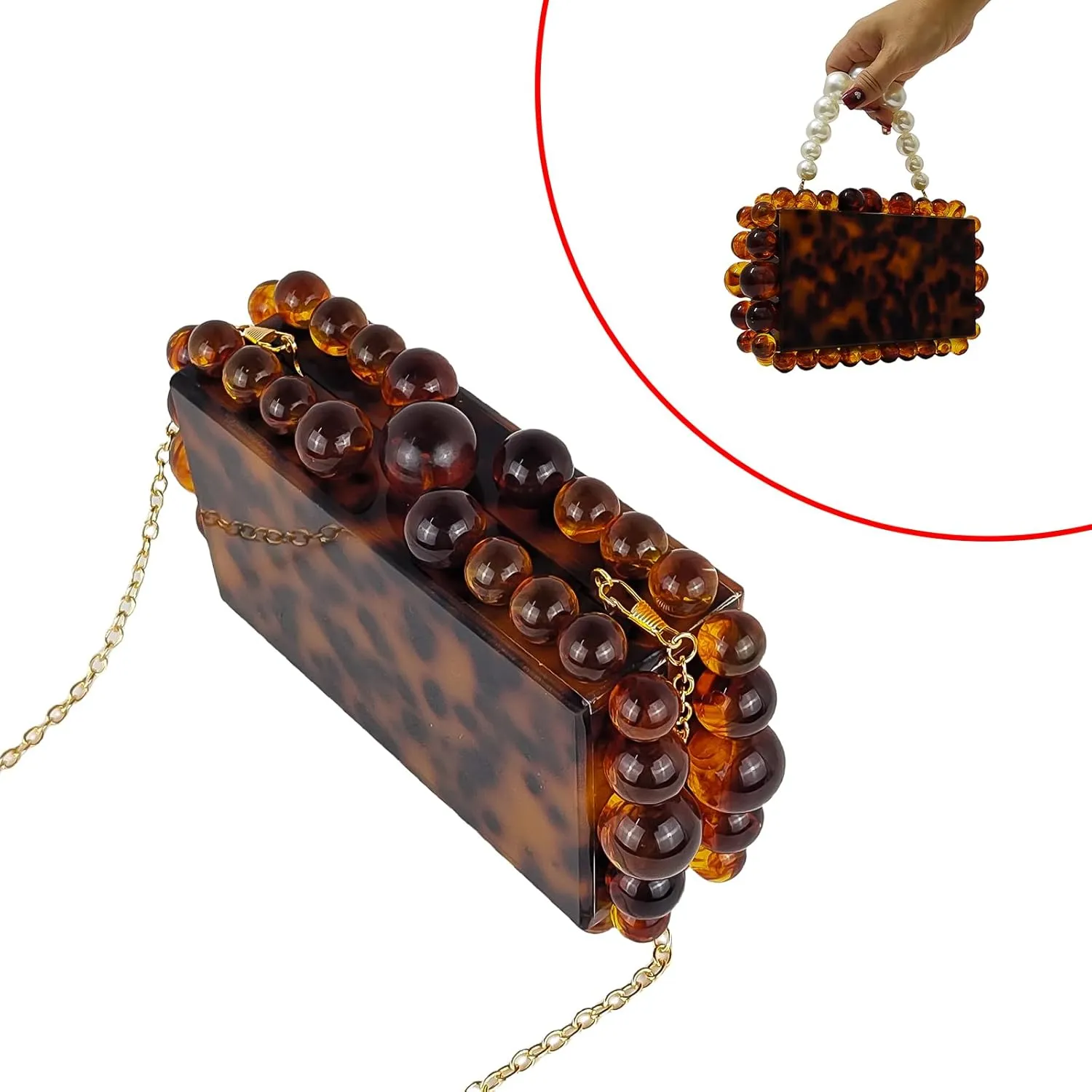 Acrylic Evening Handbag Marble Box Clutch Purse Women Beaded Party Prom Cocktail Bag