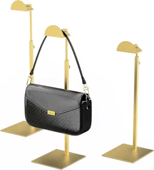 Adjustable Height Purse Display Stand Gold Purse Rack for Handbags Necklaces Scarves Hats & Headphones 6 x 5.1 x 24 Inches - Purse Hanger Shelf for Retail Display
