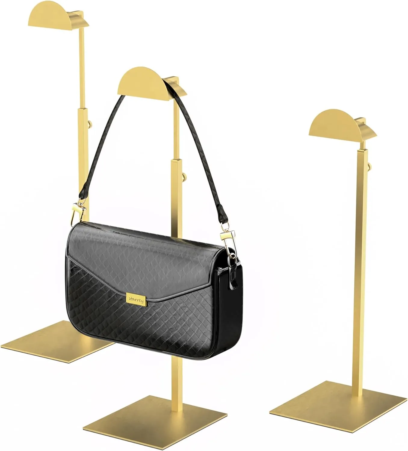 Adjustable Height Purse Display Stand Gold Purse Rack for Handbags Necklaces Scarves Hats & Headphones 6 x 5.1 x 24 Inches - Purse Hanger Shelf for Retail Display