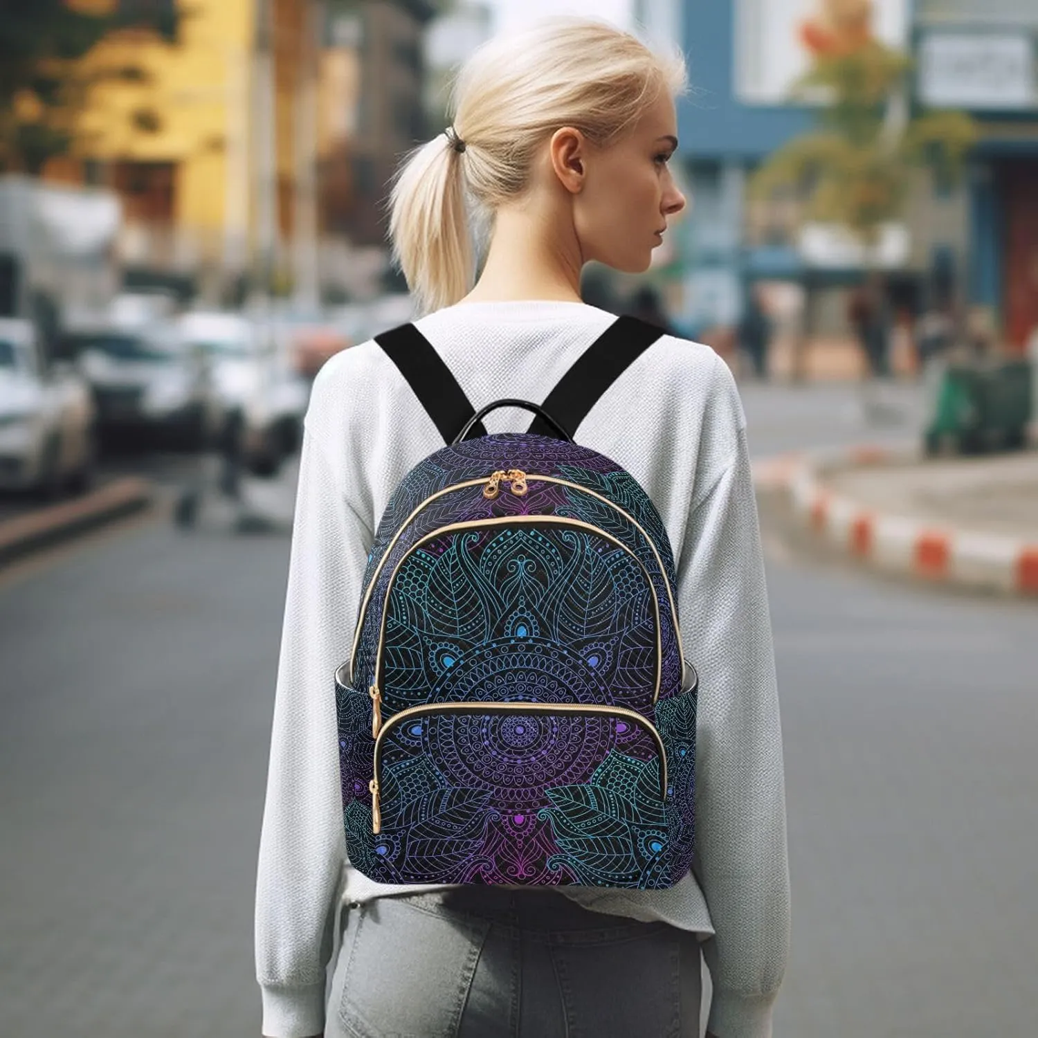 ALAZA Art mandala Boho Ethnic Bohemian Mini Backpack Purse for Women Travel Bag Fashion Daypack Back Pack Shoulder Bag