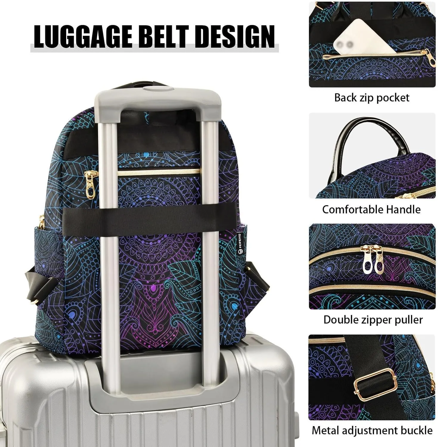ALAZA Art mandala Boho Ethnic Bohemian Mini Backpack Purse for Women Travel Bag Fashion Daypack Back Pack Shoulder Bag
