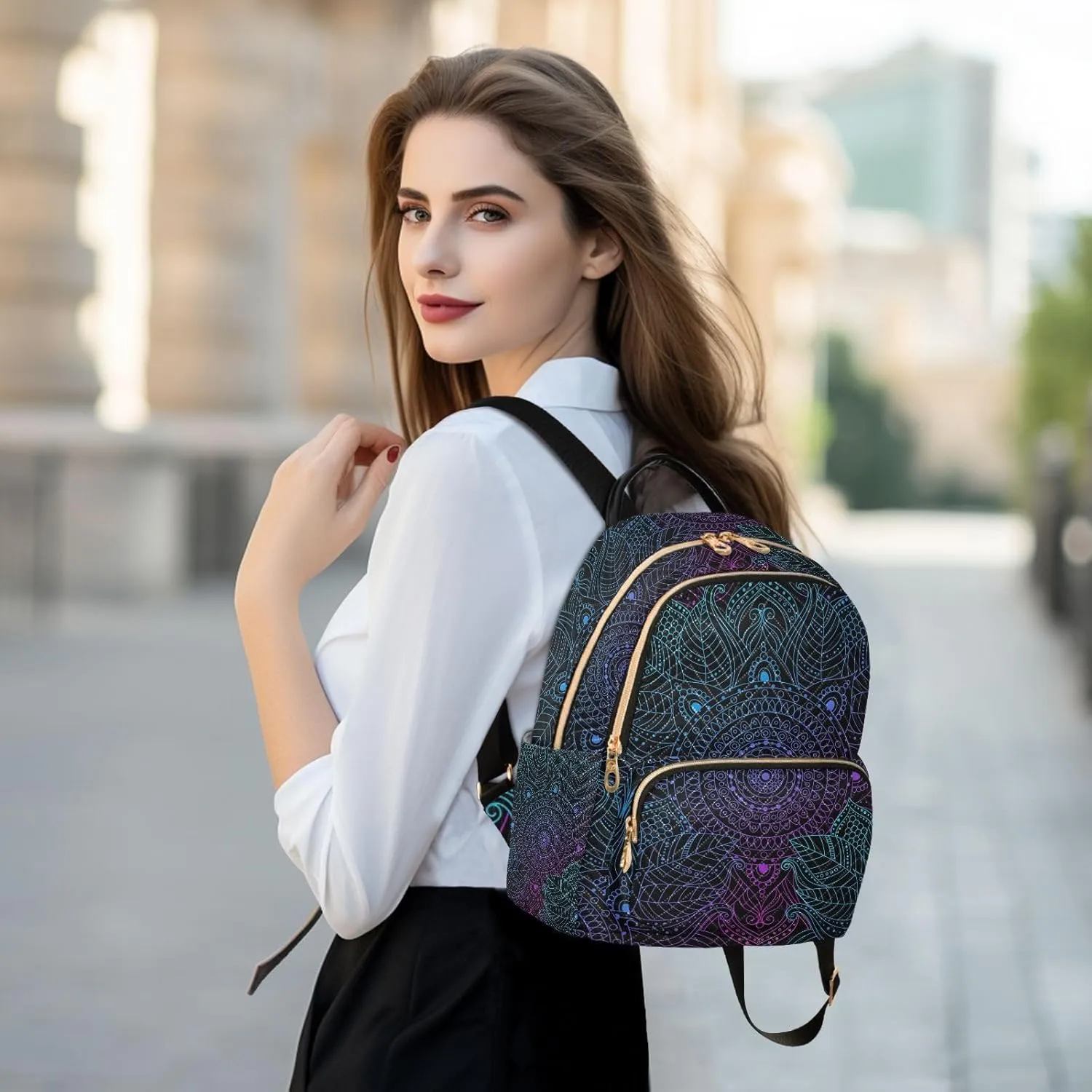 ALAZA Art mandala Boho Ethnic Bohemian Mini Backpack Purse for Women Travel Bag Fashion Daypack Back Pack Shoulder Bag