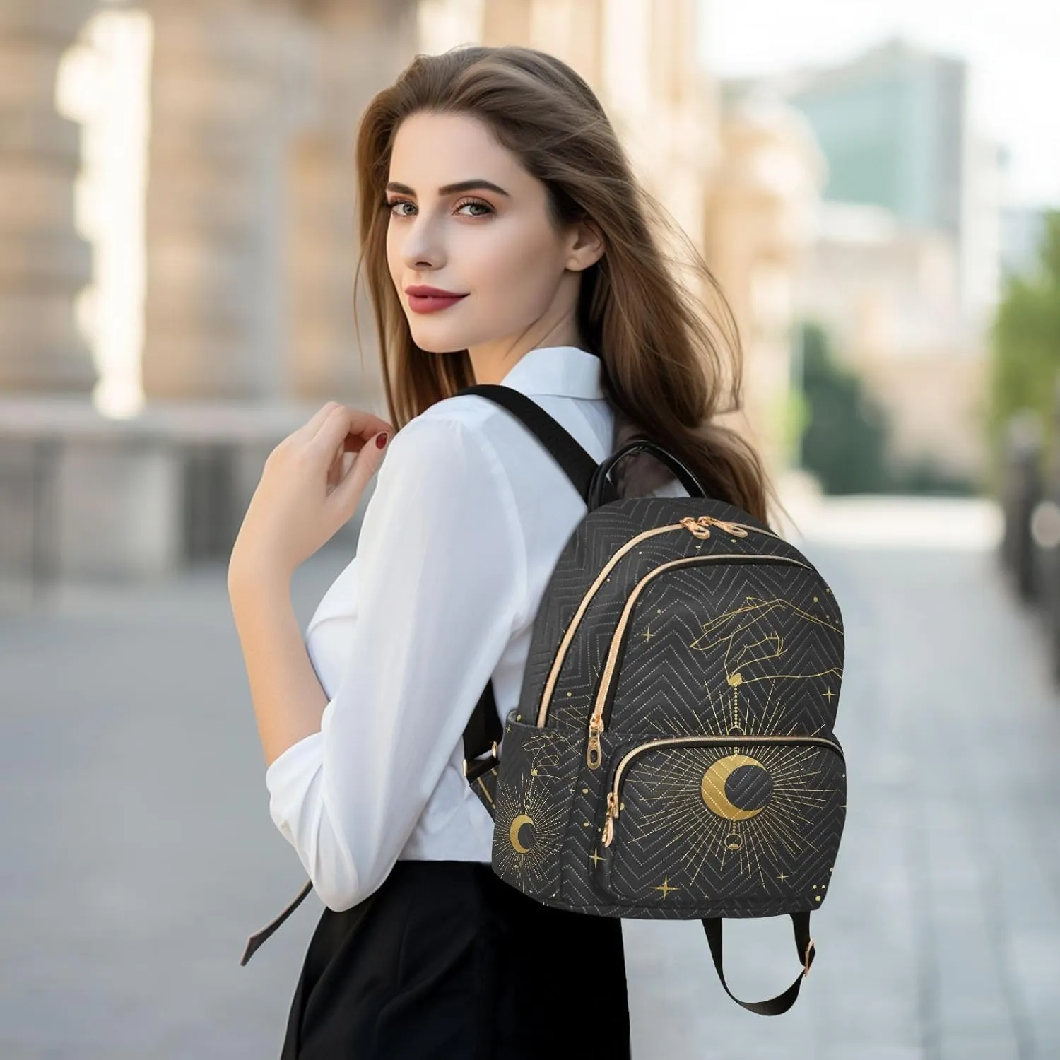 ALAZA Crescent Moon Star Boho Bohemian Small Backpack Purse for Women Travel Bag Fashion Daypack Back Pack Shoulder Bag