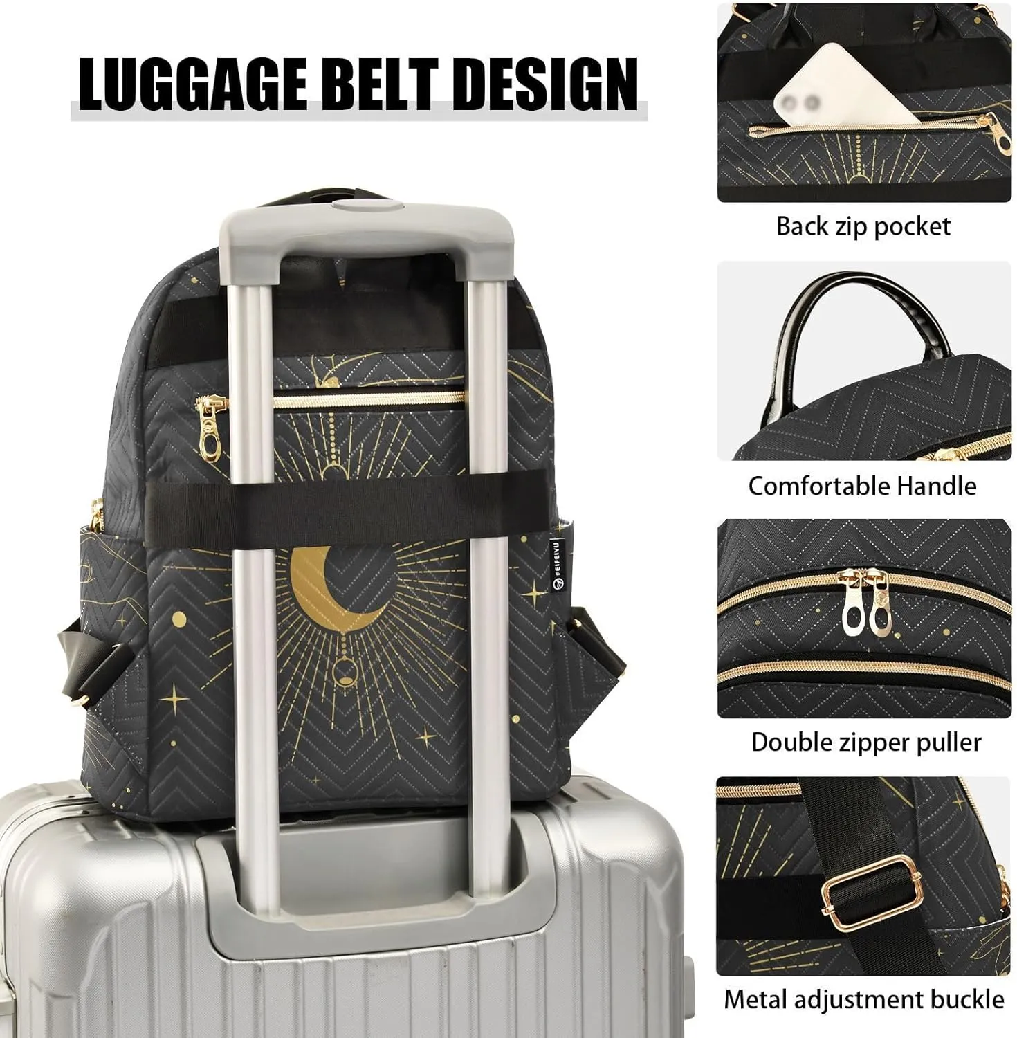 ALAZA Crescent Moon Star Boho Bohemian Small Backpack Purse for Women Travel Bag Fashion Daypack Back Pack Shoulder Bag
