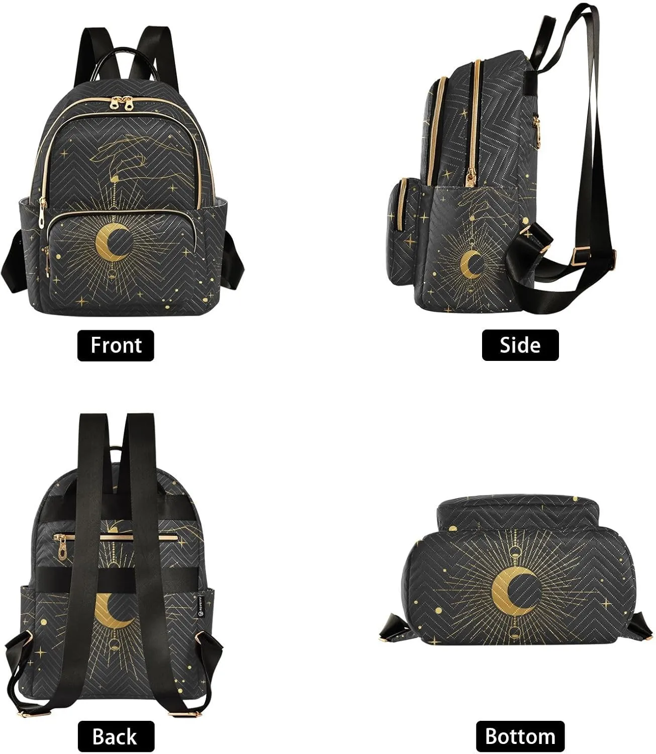 ALAZA Crescent Moon Star Boho Bohemian Small Backpack Purse for Women Travel Bag Fashion Daypack Back Pack Shoulder Bag
