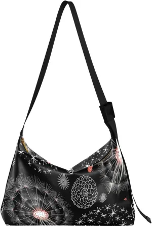 ALAZA Dandelion Birds Floral Black Womens Tote Bag Leather Shoulder Bag For Women Men Large Hobo Cross Body Bags Handbag