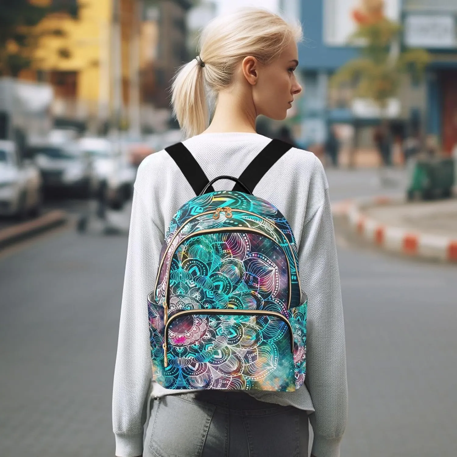 ALAZA Galaxy Colorful Mandala Small Backpack Purse for Women Travel Bag Fashion Daypack Back Pack Shoulder Bag