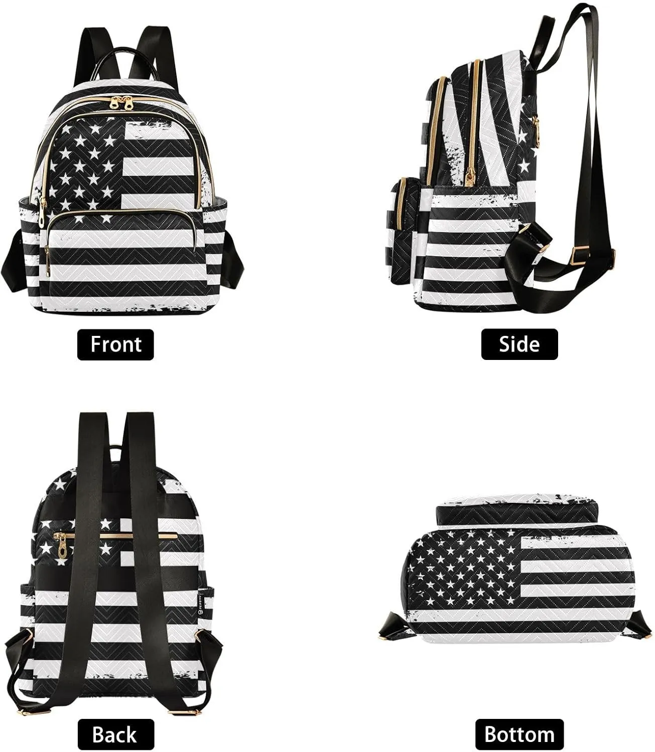 ALAZA Grunge Usa American Flag White & Black Small Backpack Purse for Women Travel Bag Fashion Daypack Back Pack Shoulder Bag